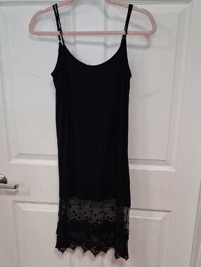 Black Slip Dress with Lace Hem